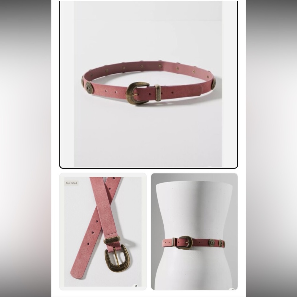 Anthropologie Pink and Tan Belt with Ornate Buckles